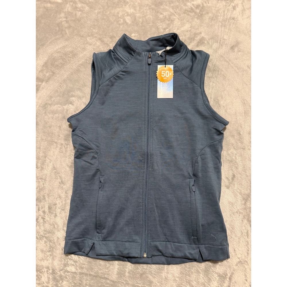 Puma Golf Vest Womens XS Blue Cloudspun Full Zip UPF 50 Sleeveless Jacket